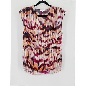 Reiss Sofia Abstract Print Sleeveless V-Neck Wrap Top Multicolor Size 8 Office